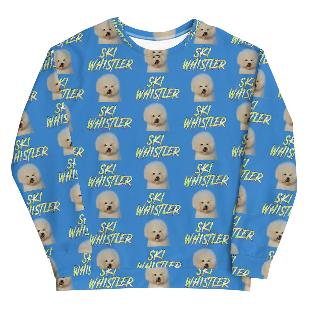 ski whistler bichon fris printed crewneck