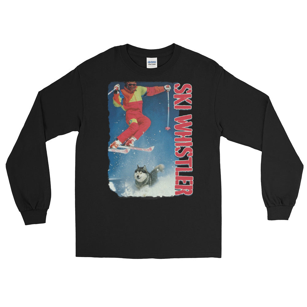 ski whistler skier jumping over dog printed long sleeve