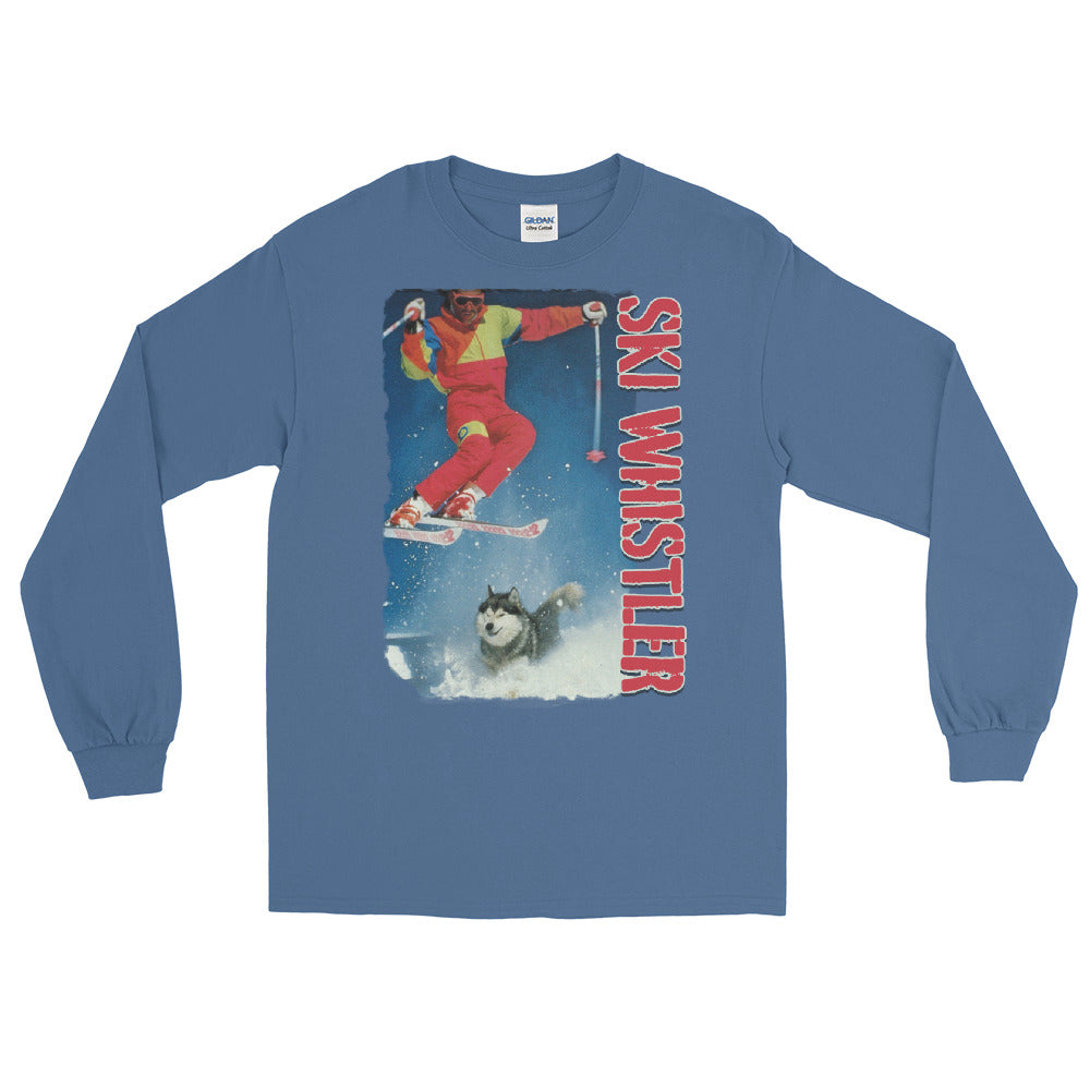 ski whistler skier jumping over dog printed long sleeve