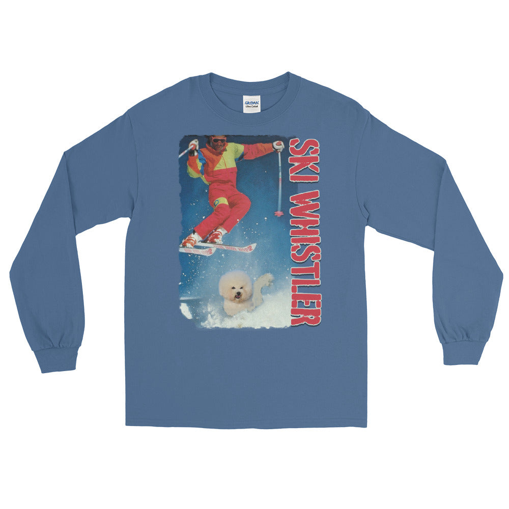 Ski whistler skier jumping over dog printed long sleeve t-shirt