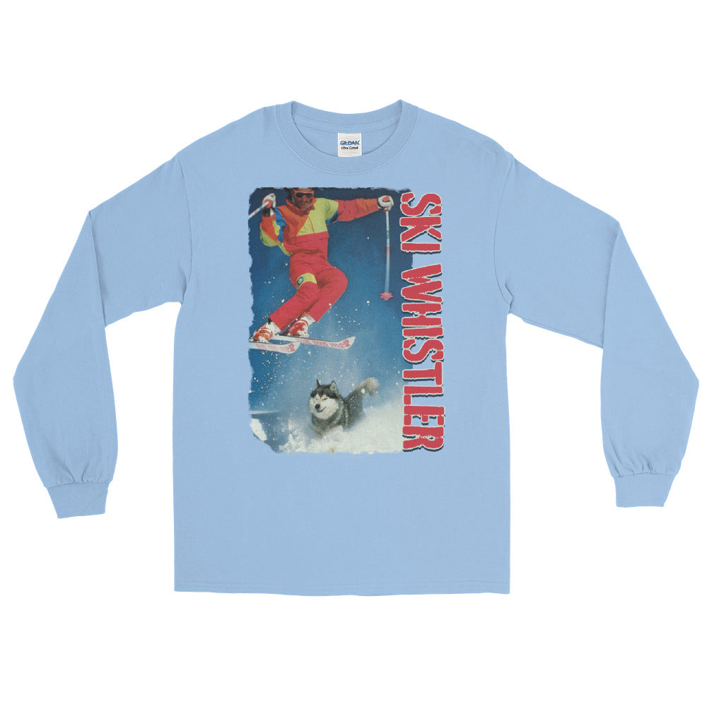 ski whistler skier jumping over dog printed long sleeve