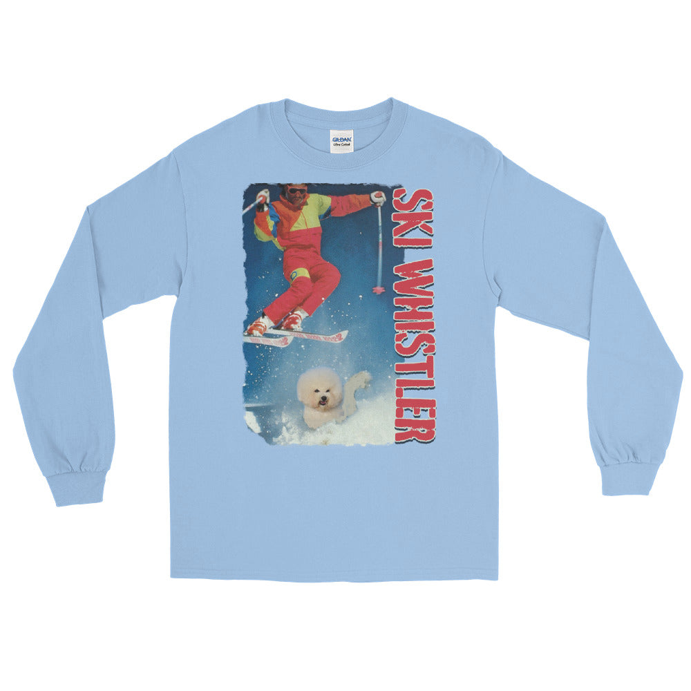 Ski whistler skier jumping over dog printed long sleeve t-shirt