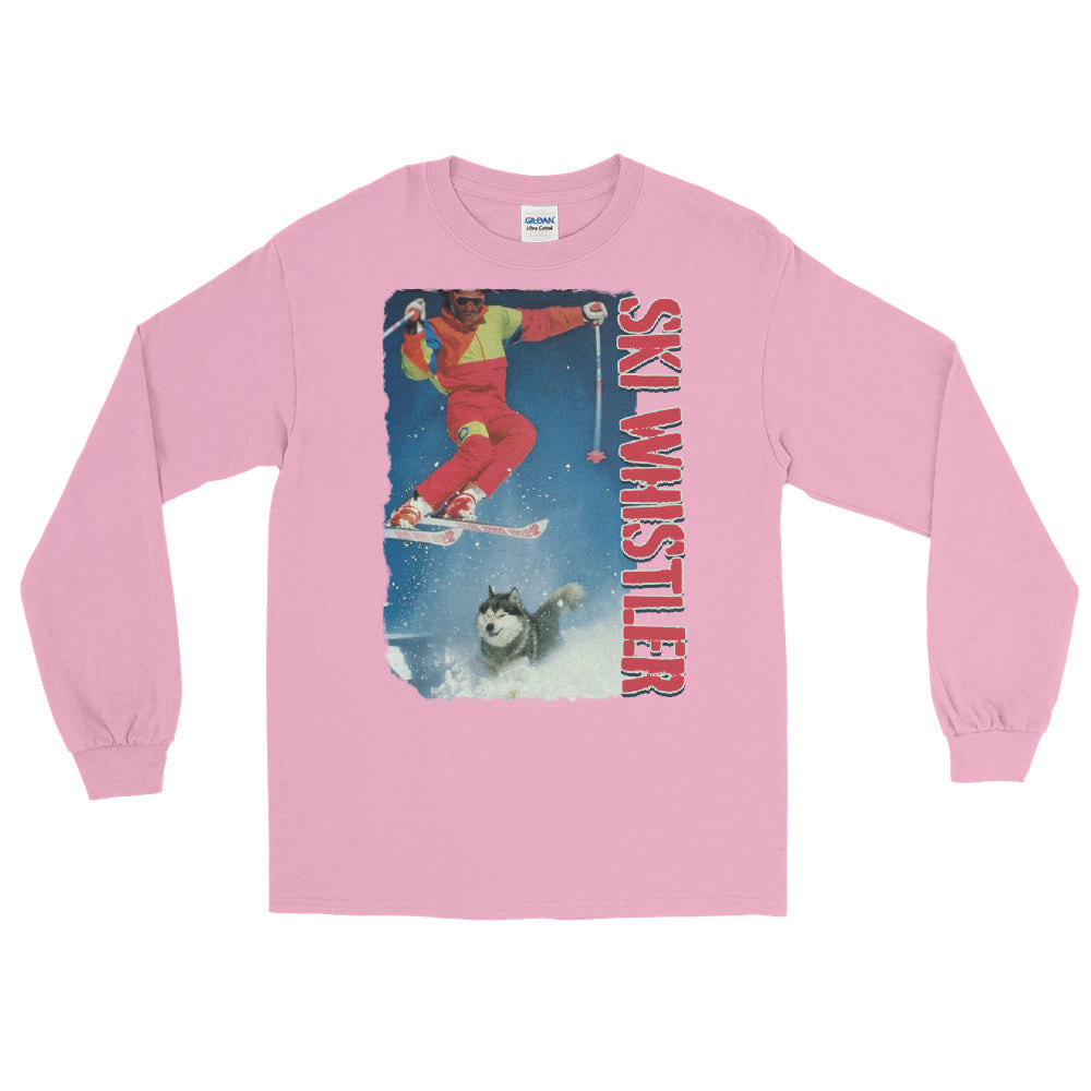 ski whistler skier jumping over dog printed long sleeve