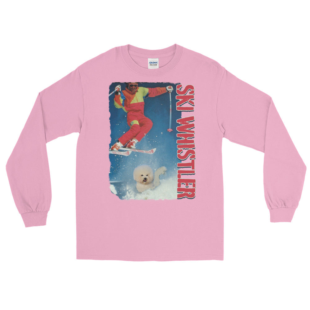 Ski whistler skier jumping over dog printed long sleeve t-shirt