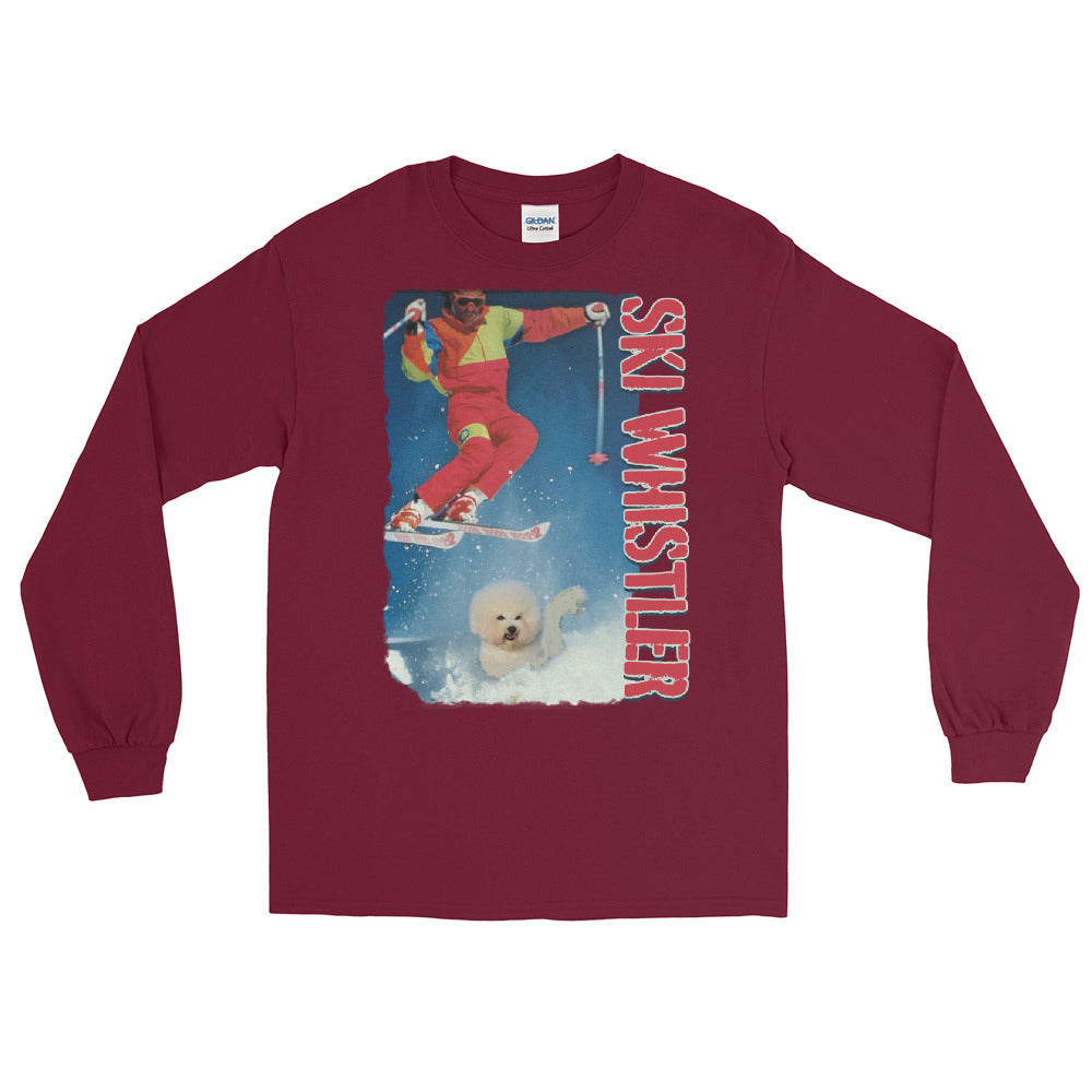 Ski whistler skier jumping over dog printed long sleeve t-shirt
