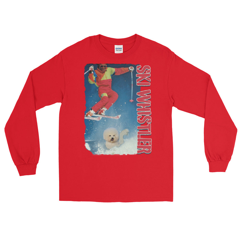Ski whistler skier jumping over dog printed long sleeve t-shirt