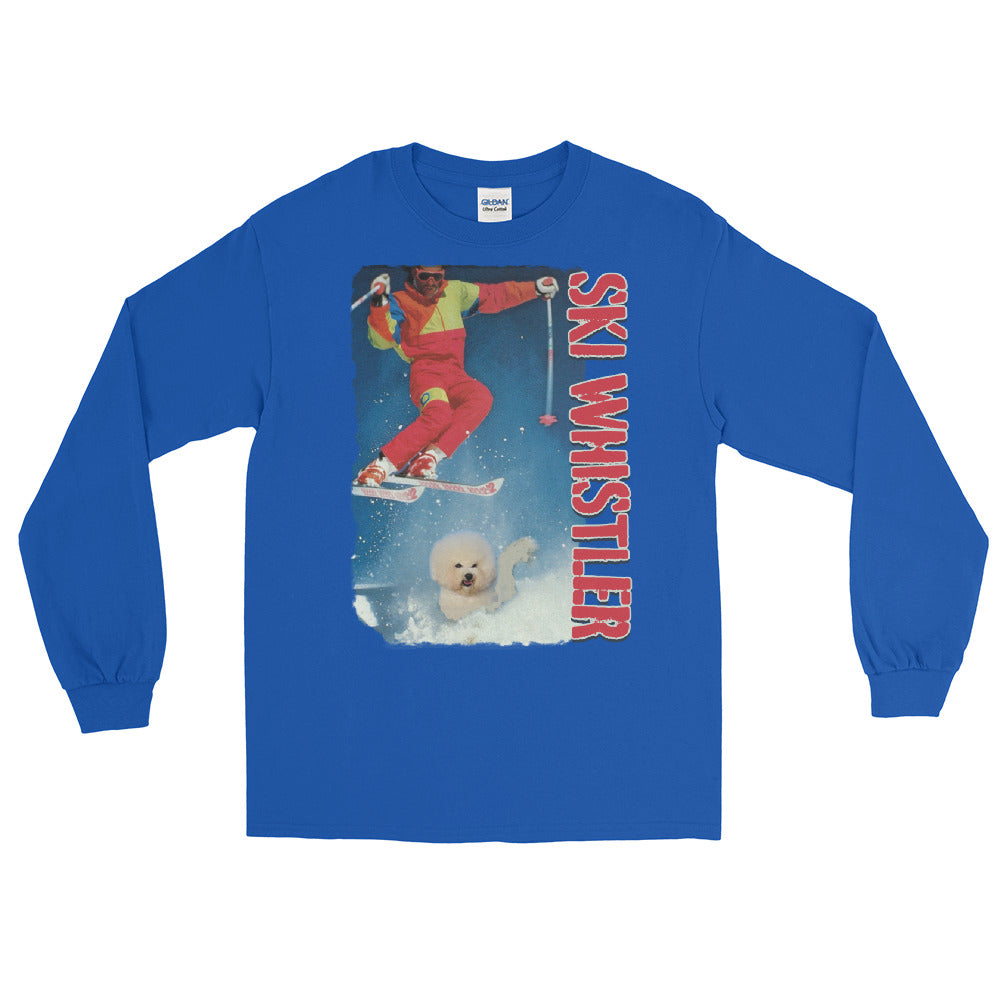 Ski whistler skier jumping over dog printed long sleeve t-shirt