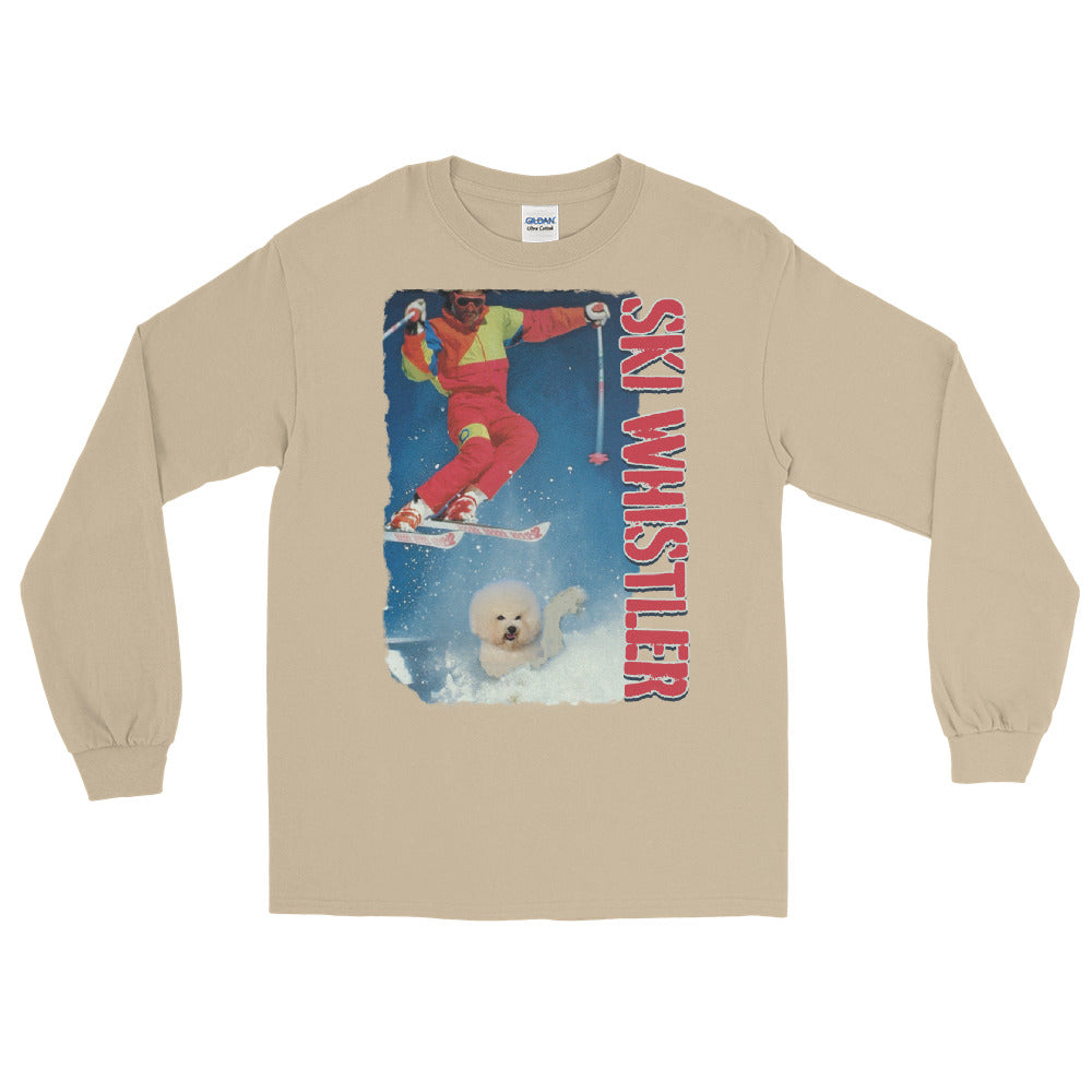 Ski whistler skier jumping over dog printed long sleeve t-shirt
