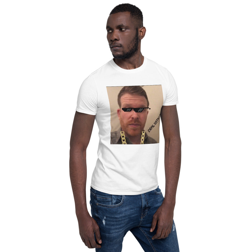 deal with it photo of a man with meme glasses printed on tshirt