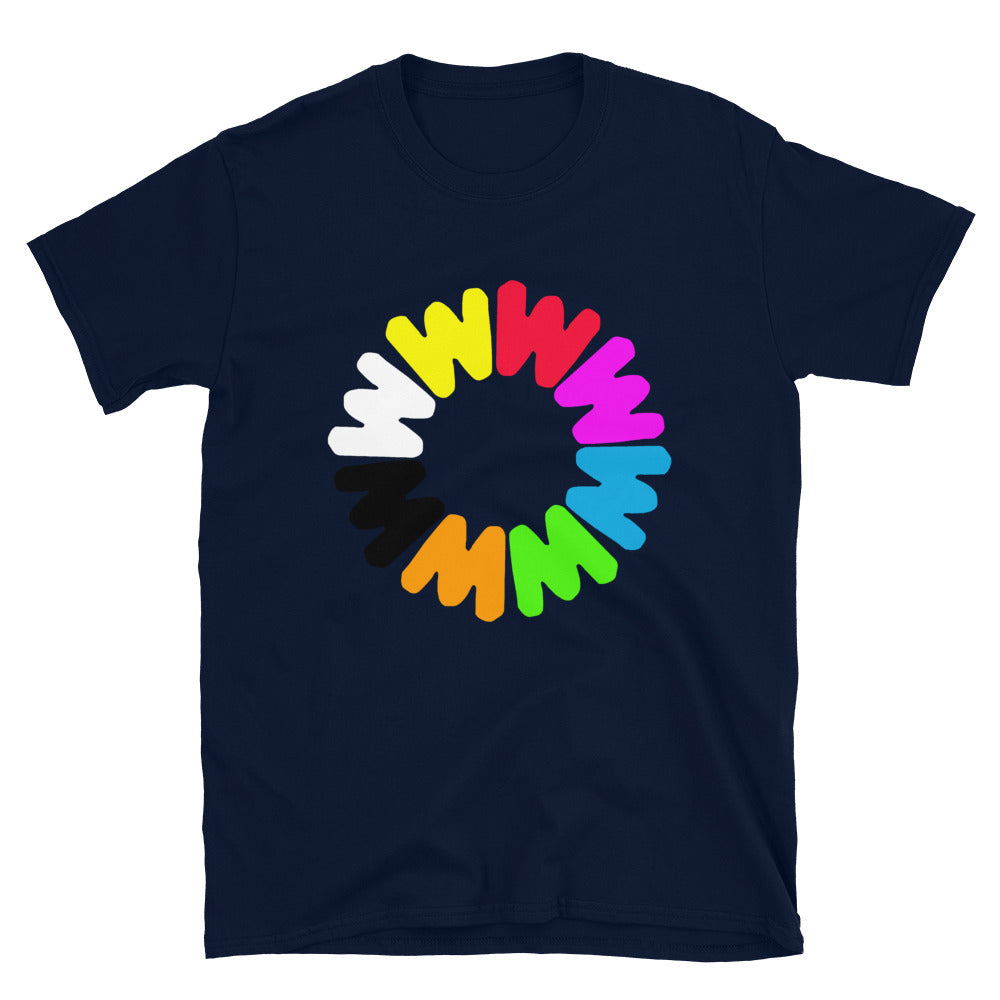 Retro Whistler snowflake colourful logo printed t-shirt