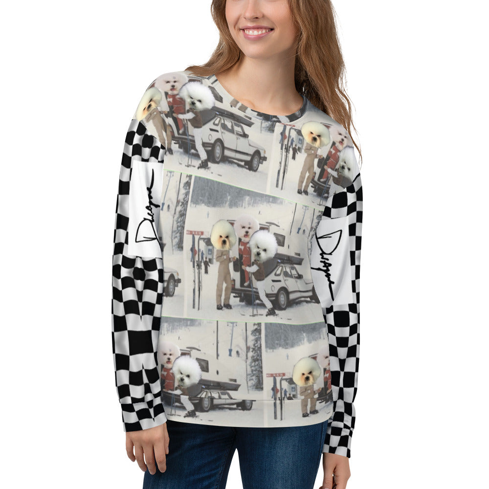 bichon frise dwayne racing all over print crewneck
