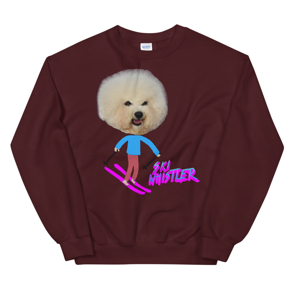Ski Whistler bichon frise skiing printed crewneck
