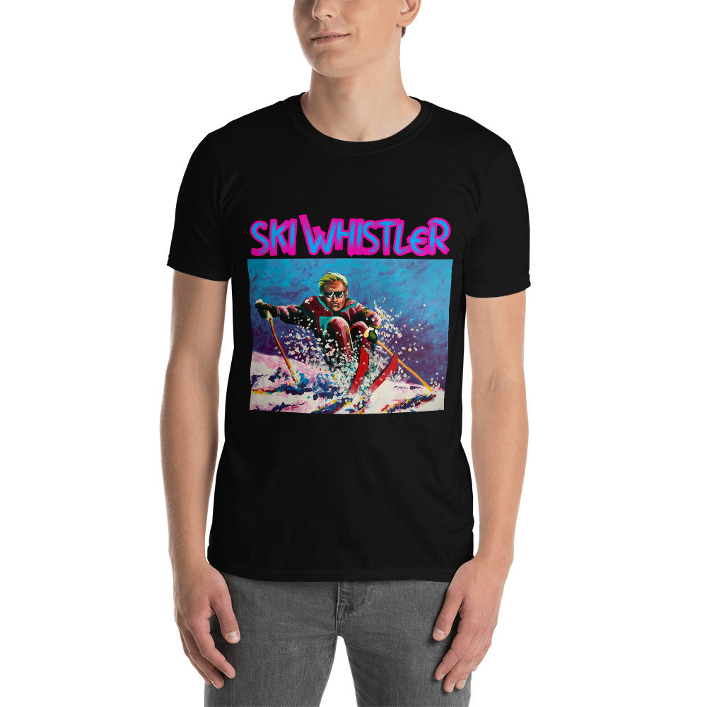 Ski whistler man skiing neon printed t-shirt