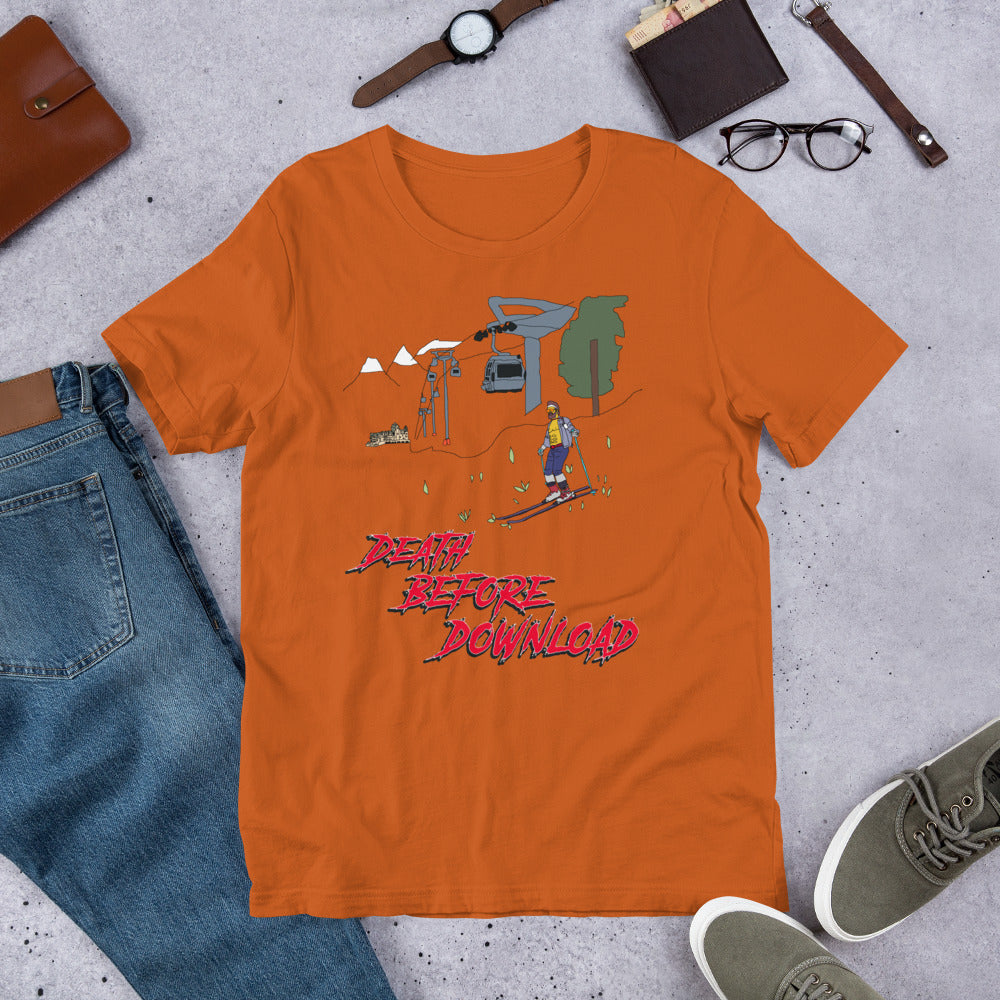 Death before download skiier colour printed t-shirt