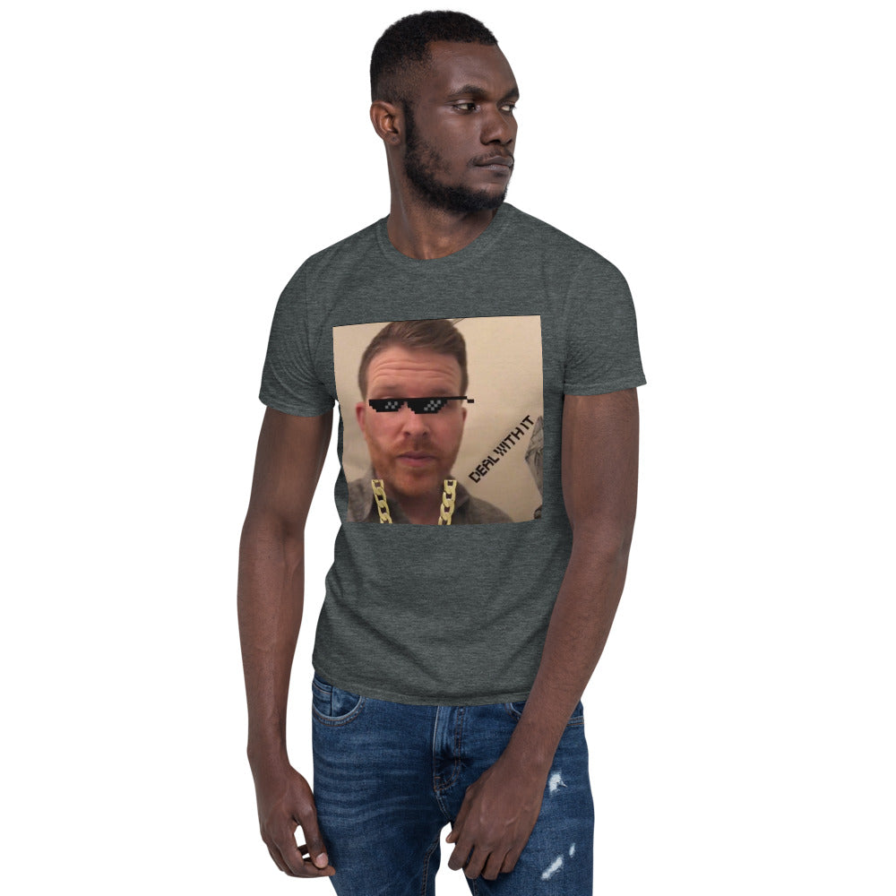 deal with it photo of a man with meme glasses printed on tshirt