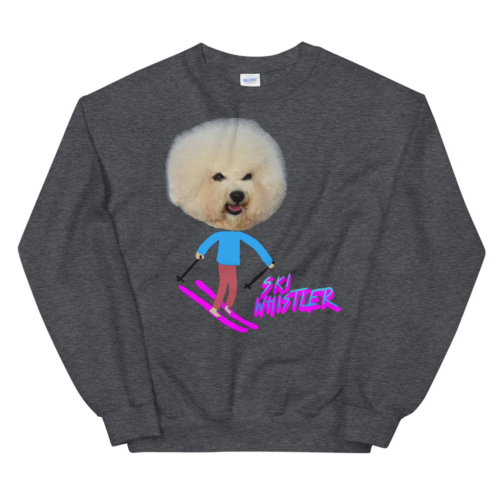 Ski Whistler bichon frise skiing printed crewneck