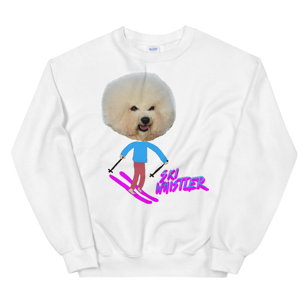 Ski Whistler bichon frise skiing printed crewneck