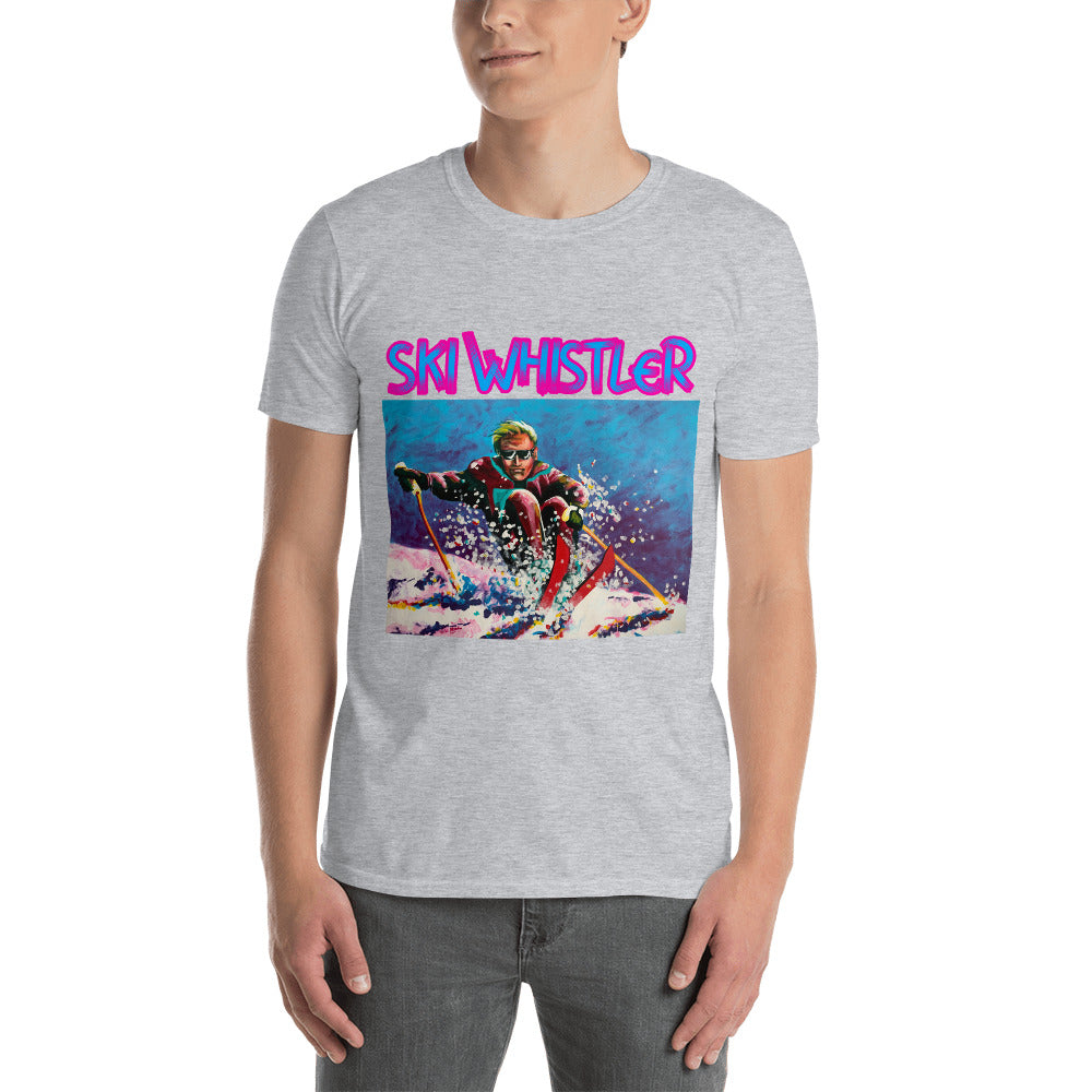 Ski whistler man skiing neon printed t-shirt