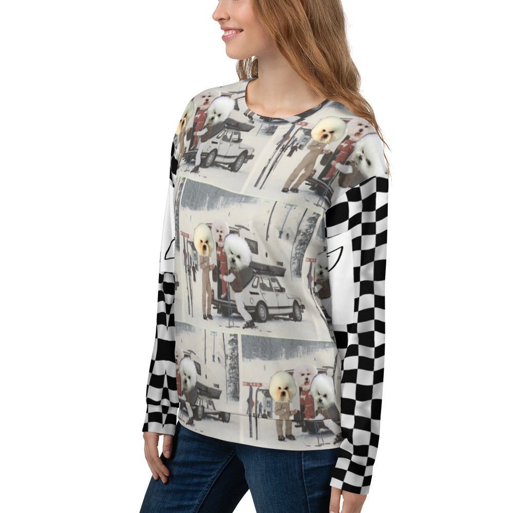 bichon frise dwayne racing all over print crewneck