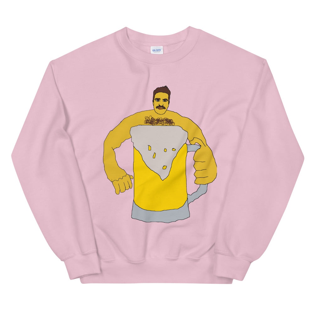 pink crewneck with beer print