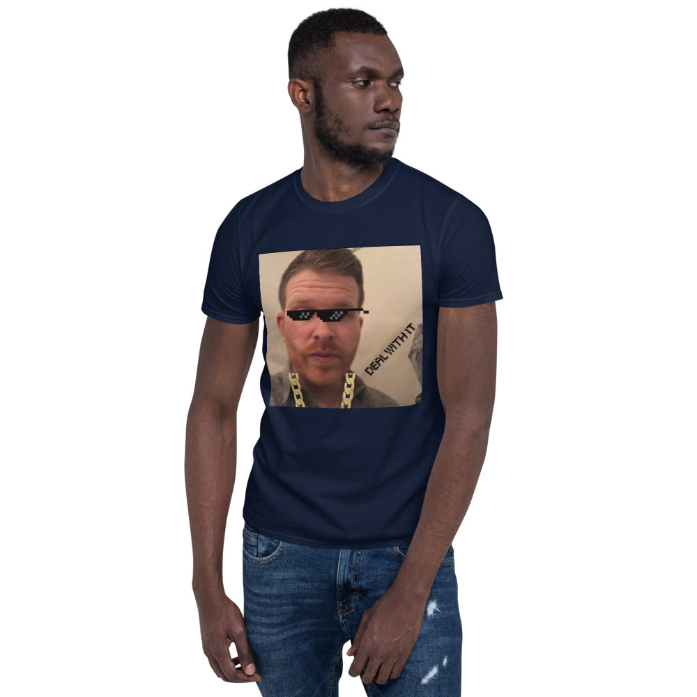 deal with it photo of a man with meme glasses printed on tshirt