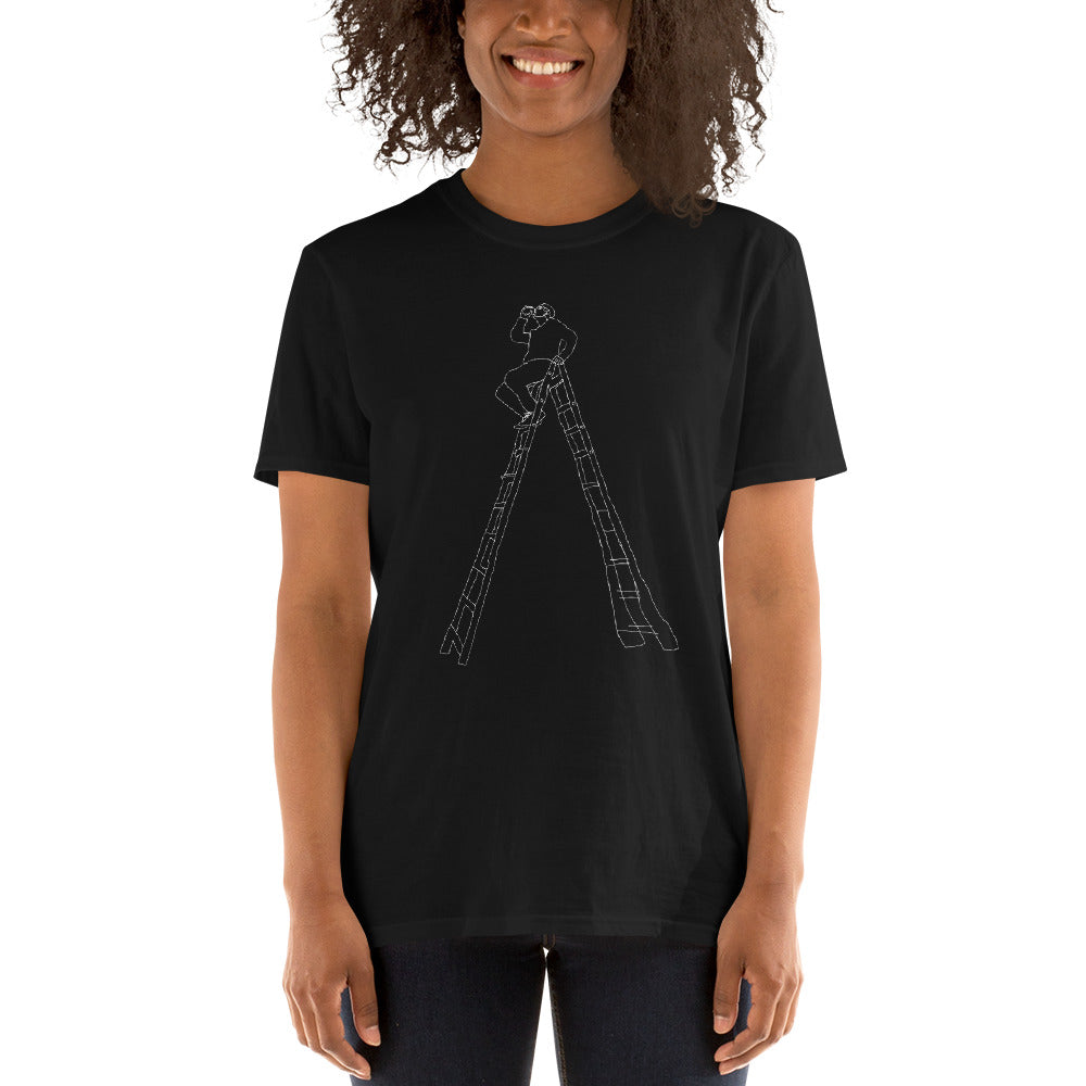 Man drinking beer on a ladder outline printed t-shirt