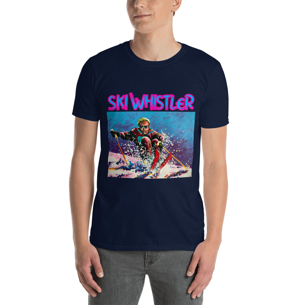 Ski whistler man skiing neon printed t-shirt