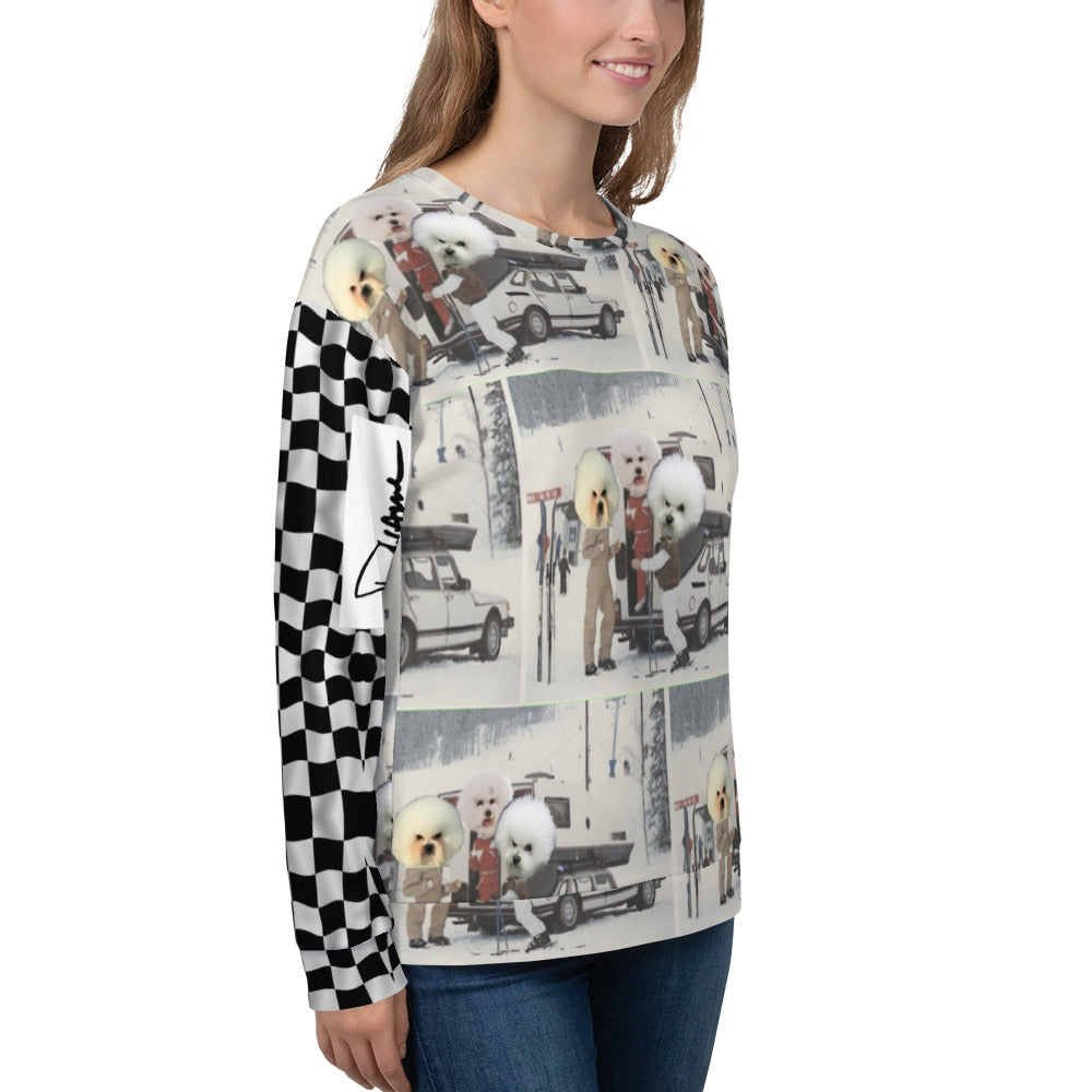 bichon frise dwayne racing all over print crewneck