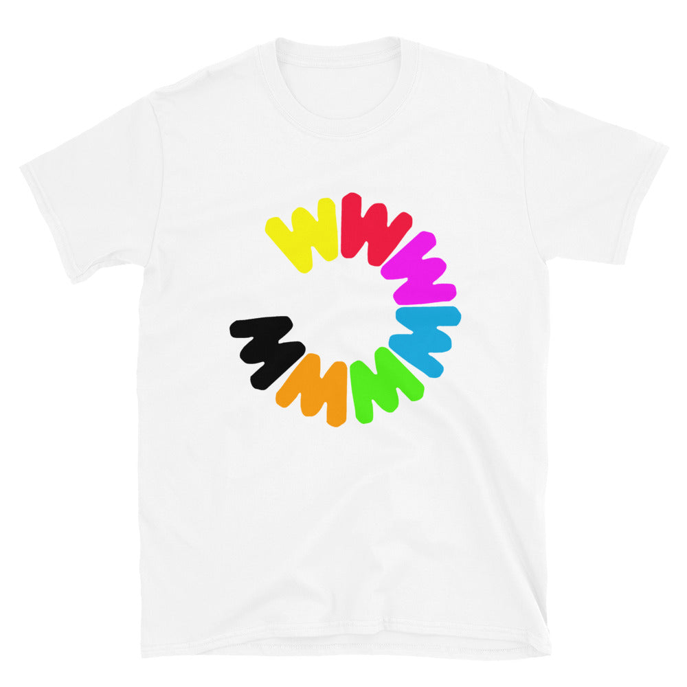 Retro Whistler snowflake colourful logo printed t-shirt