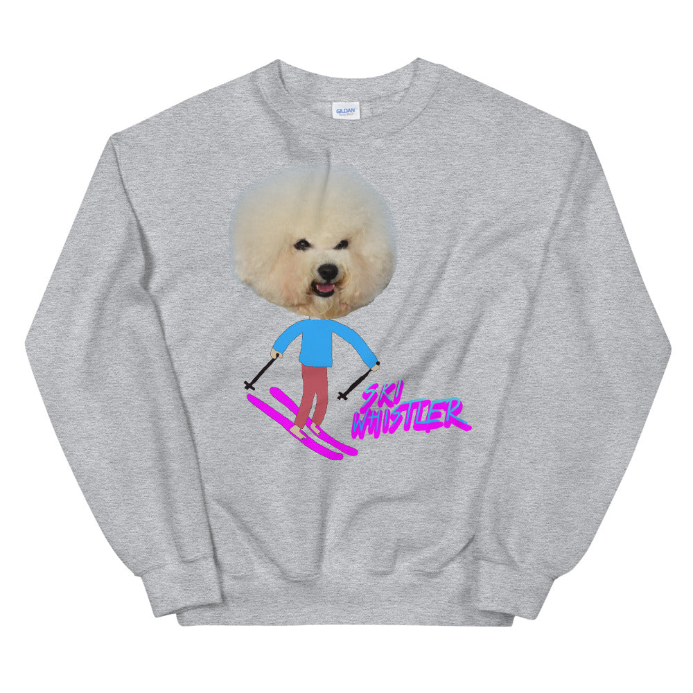 Ski Whistler bichon frise skiing printed crewneck