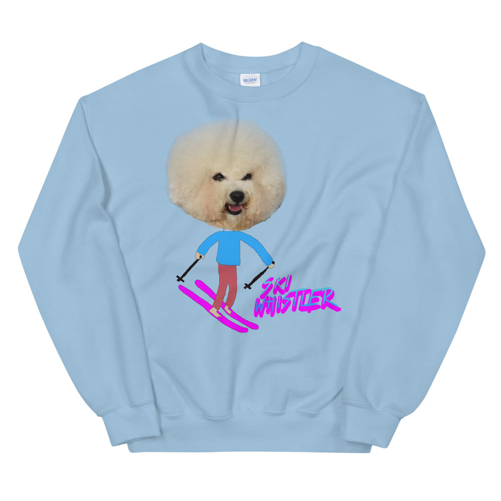 Ski Whistler bichon frise skiing printed crewneck