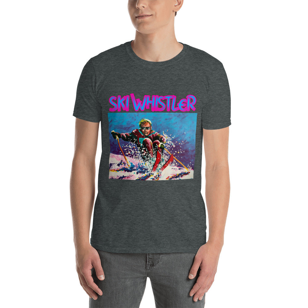 Ski whistler man skiing neon printed t-shirt