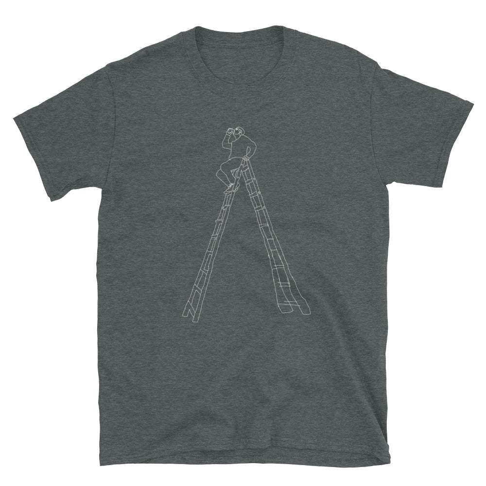 Man drinking beer on a ladder outline printed t-shirt
