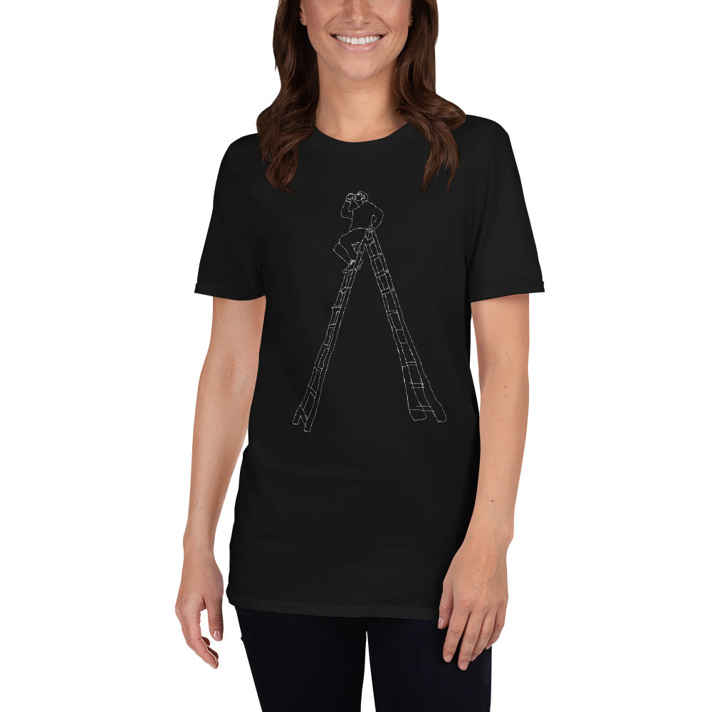 Man drinking beer on a ladder outline printed t-shirt