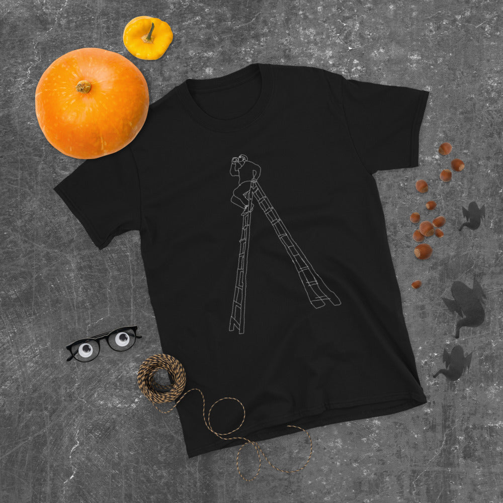 Man drinking beer on a ladder outline printed t-shirt