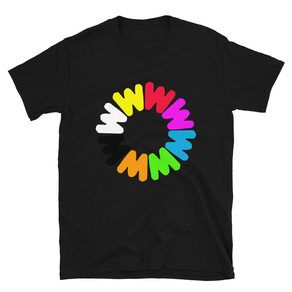 Retro Whistler snowflake colourful logo printed t-shirt