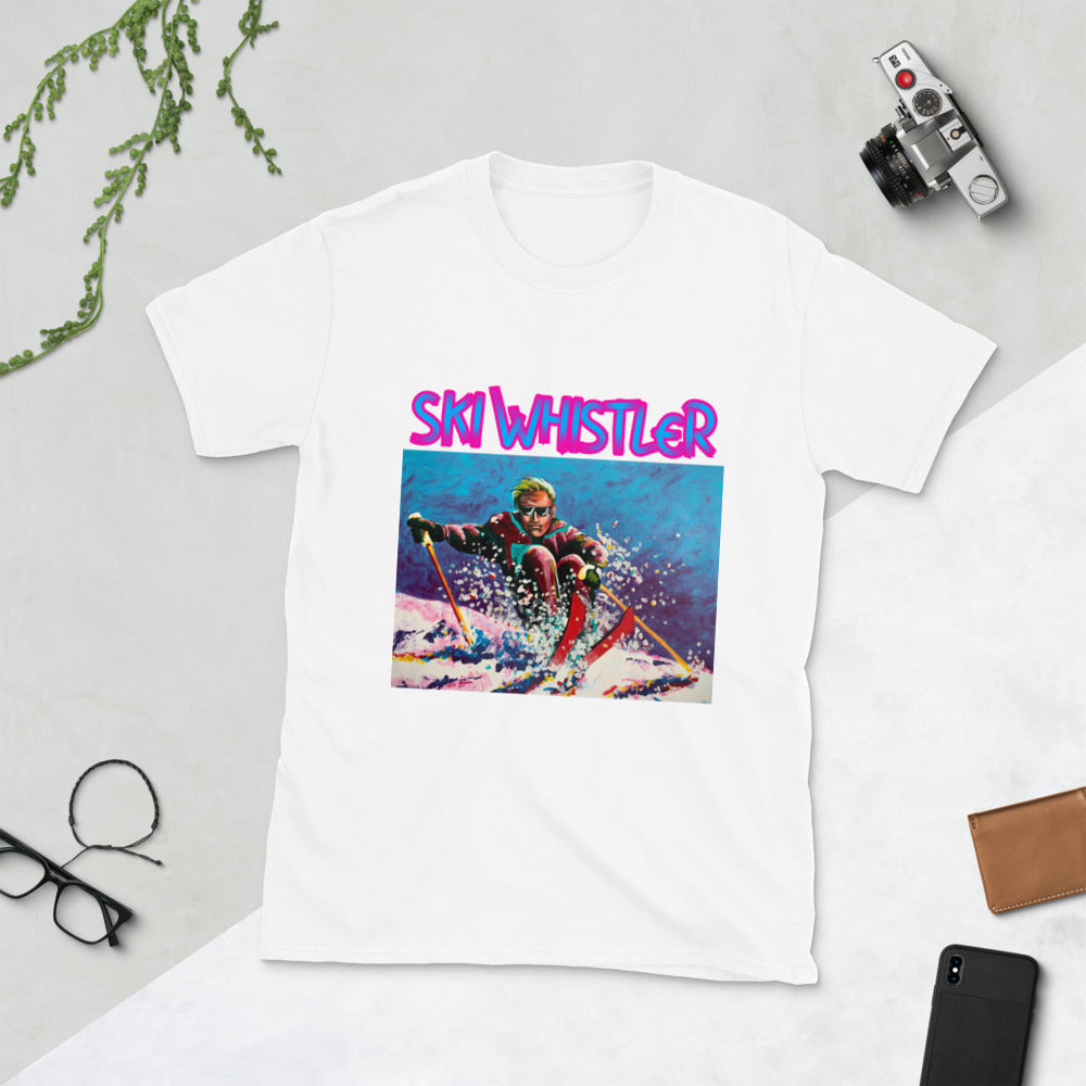Ski whistler man skiing neon printed t-shirt