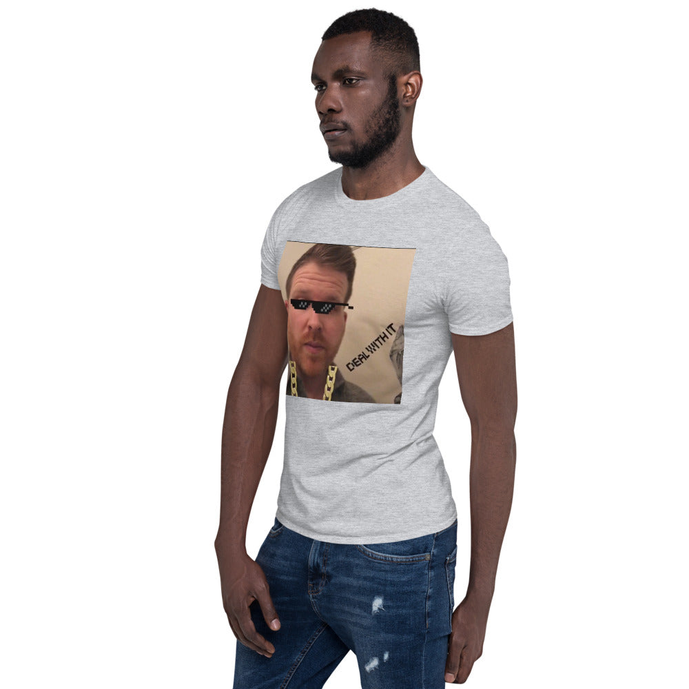 deal with it photo of a man with meme glasses printed on tshirt