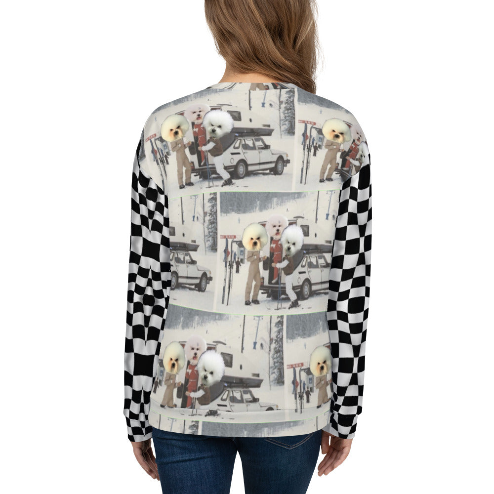 bichon frise dwayne racing all over print crewneck