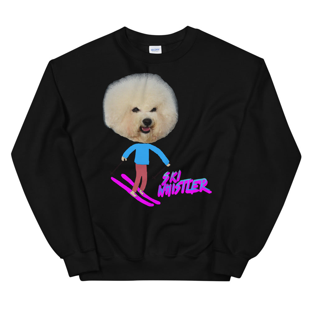 Ski Whistler bichon frise skiing printed crewneck