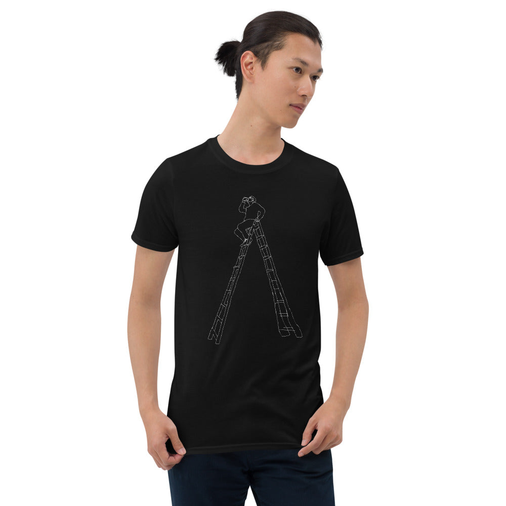Man drinking beer on a ladder outline printed t-shirt