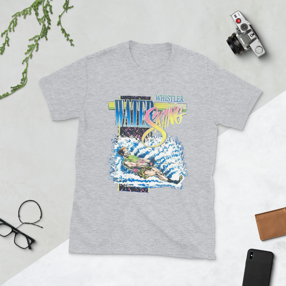 whistler water skiing cartoon printed t-shirt
