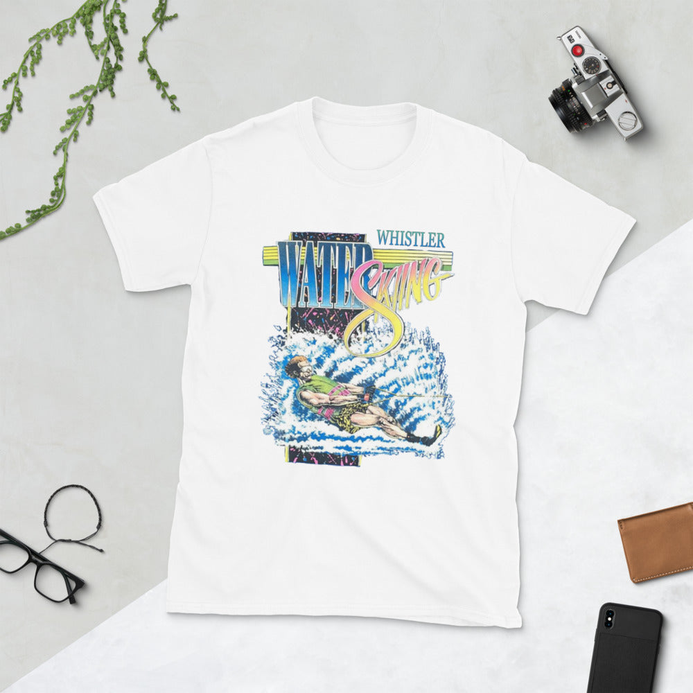 whistler water skiing cartoon printed t-shirt