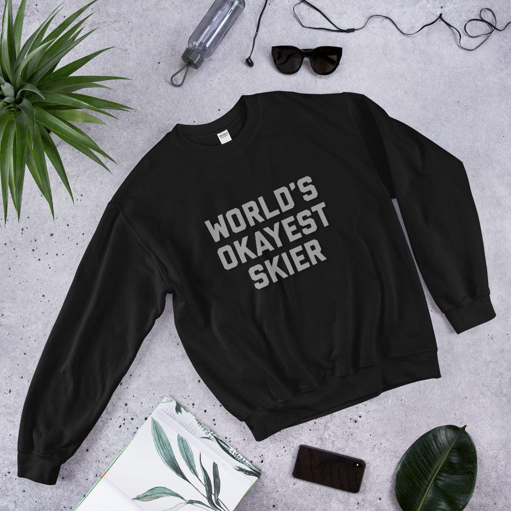World's okayest skier printed crewneck
