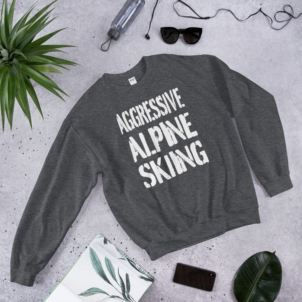 agreesive alpine skiing printed crewneck