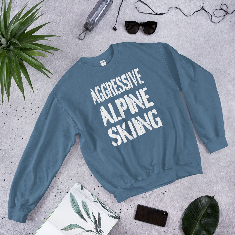 agreesive alpine skiing printed crewneck