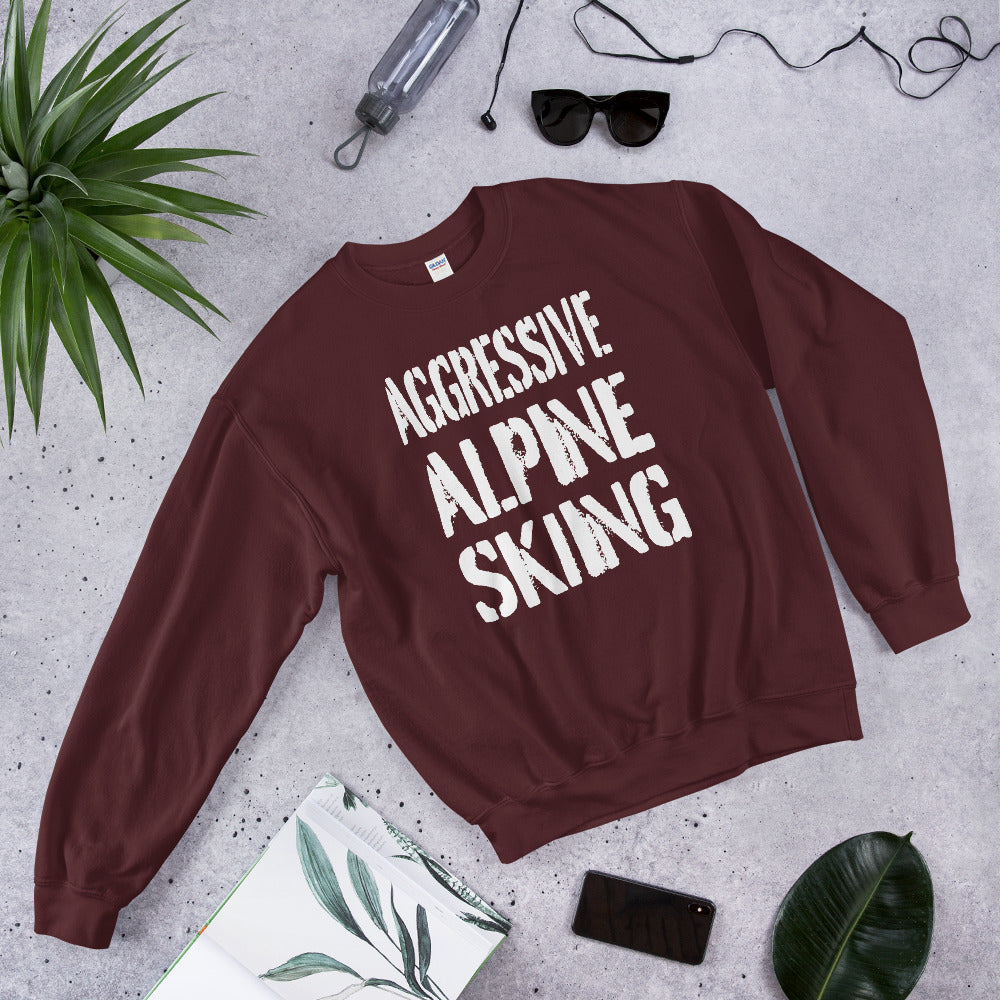 agreesive alpine skiing printed crewneck
