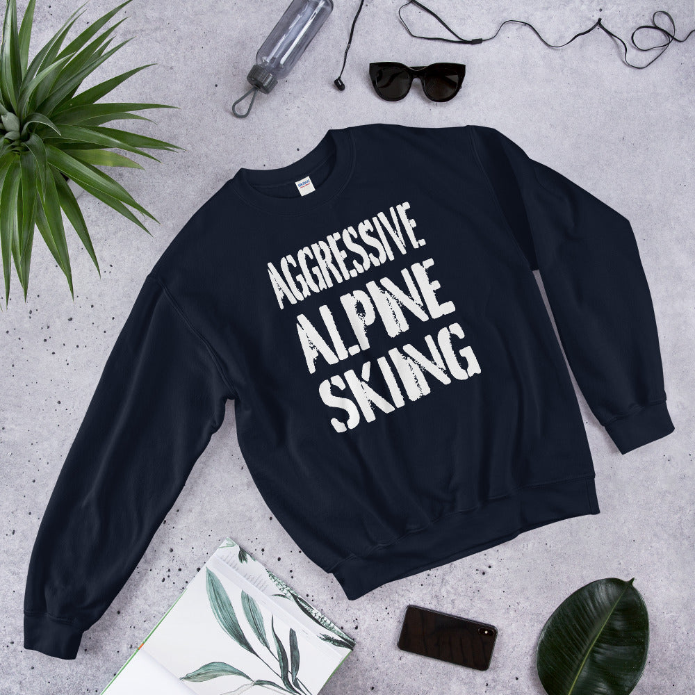agreesive alpine skiing printed crewneck