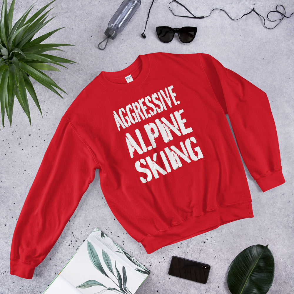 agreesive alpine skiing printed crewneck