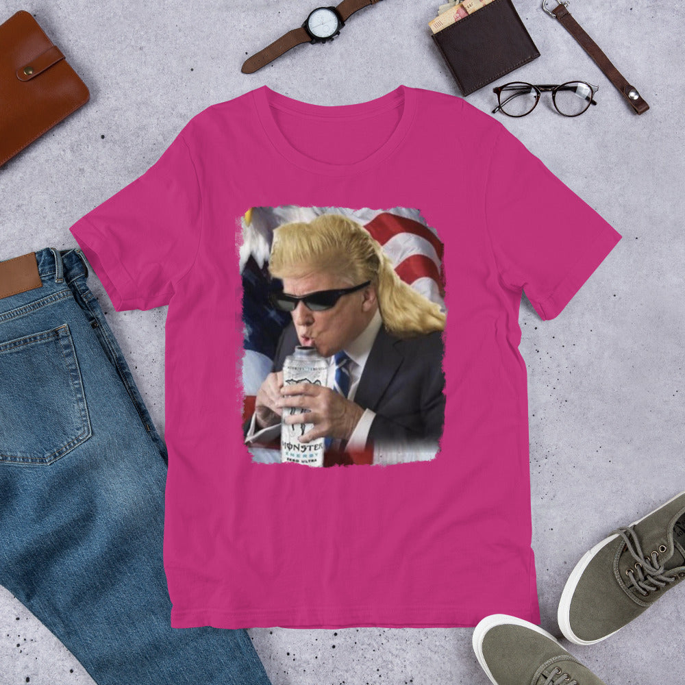 Trump mullet drinking monster energy printed t-shirt